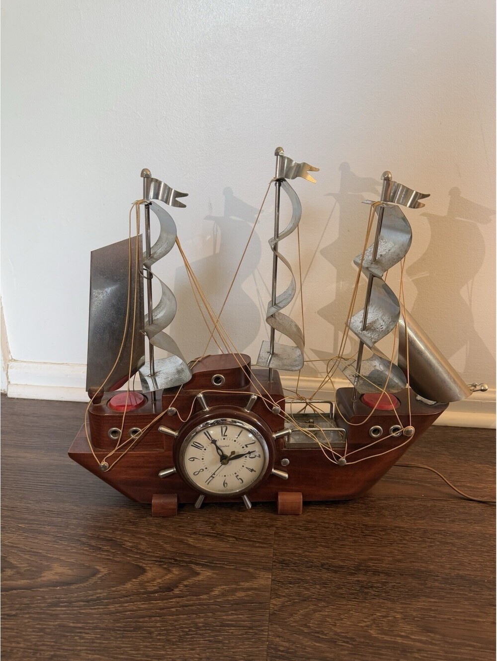 Vintage United Model 811 Clipper Ship Electric Mantel Clock MCM Nautical USA